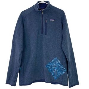 Patagonia Better Sweater 1/4 Zip Mens size Medium Navy Blue Hand Painted Mandala